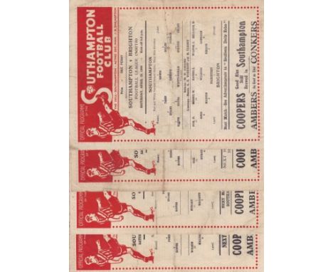 SOUTHAMPTON 43-44  Four Southampton single sheet home programmes, 43-44, v Brighton, Tottenham, QPR and Crystal Palace, all F