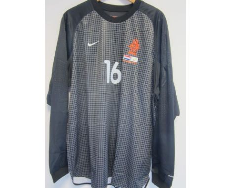SANDER WESTERVELD PLAYER ISSUE HOLLAND SHIRT        A grey goalkeeper shirt with 16 and match details on the front for the ma