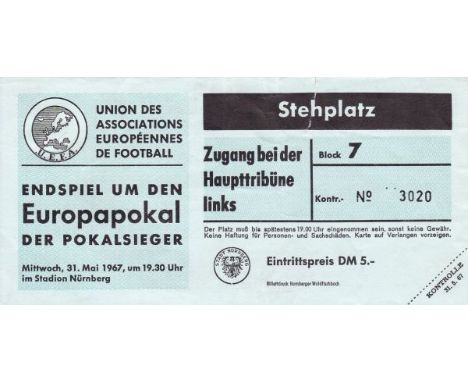 TICKET- CUP-WINNERS CUP FINAL 67    Ticket for 1967 European Cup-Winners Cup Final, Bayern Munchen v Glasgow Rangers. Played 