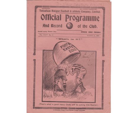 TOTTENHAM - STOKE 1932   Tottenham home programme v Stoke, 25/3/1932, pencil score, changes etc.  Generally good