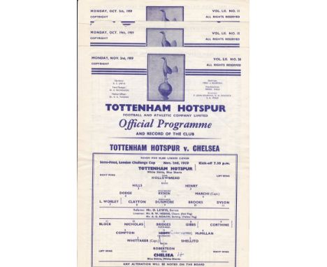 TOTTENHAM 59-60  Three home single sheet programmes, 59-60, all London Challenge Cup, v Brentford, QPR and Chelsea. All have 