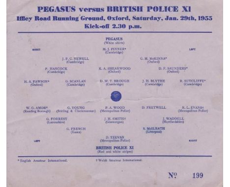 PEGASUS - BRITISH POLICE 55   Single card programme, Pegasus v British Police XI, 29/1/55 at Iffley Road, Oxford. Pegasus inc