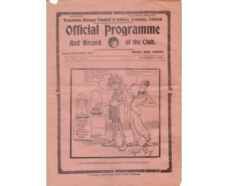 TOTTENHAM-LEICESTER 1926  Tottenham home programme v Leicester, 6/9/1926, fold, score noted in pencil, small piece of paper m