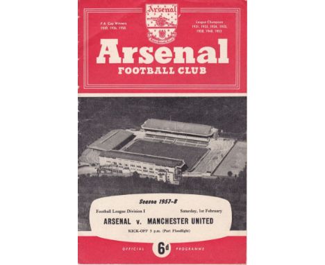 ARSENAL - MAN UTD 57-58   Arsenal home programme v Manchester United, 1/2/58, last game played in England by the Babes before