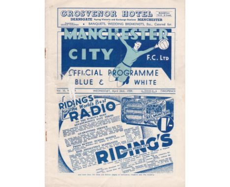 MANCHESTER CITY - SHEF WED 1939   City home programme for midweek game v Wednesday, 26/4/1939, 1-1 draw and the dropped point
