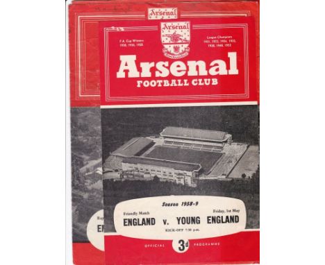 AT ARSENAL      Three programmes for neutral matches played at Arsenal, England v. Young England 6/5/1955, writing on cover, 