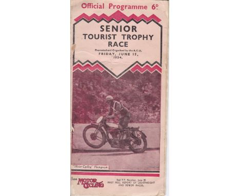 TT RACE 1934    Official programme for the Senior Tourist Trophy Race, June 15th 1934, 40 pages listing riders and their bike