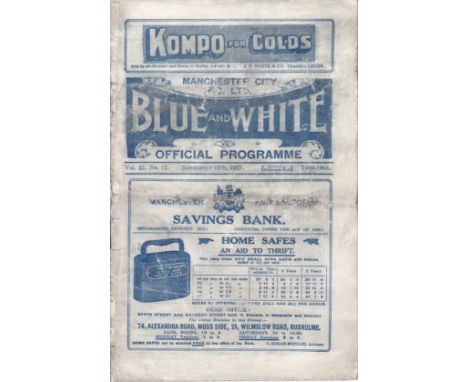 MANCHESTER CITY - CHELSEA 1927     Manchester City home programme v Chelsea, 12/11/1927, programme has been cleaned and minor