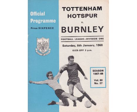 TOTTENHAM - BURNLEY 1968 POSTPONED    Very scarce postponed match programme, Tottenham v Burnley, 6/1/68, volume 60 number 27