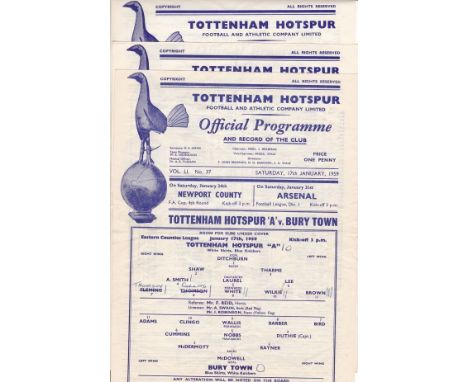 TOTTENHAM 58-59  Three Tottenham home single sheet programmes for Eastern Counties fixtures, v Bury Town 17/1/59 (won 10-0), 