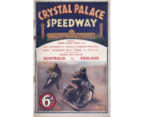 ENGLAND - AUSTRALIA- SPEEDWAY 1932- CRYSTAL PALACE    Programme for speedway International, England v Australia , 6/8/1932 at
