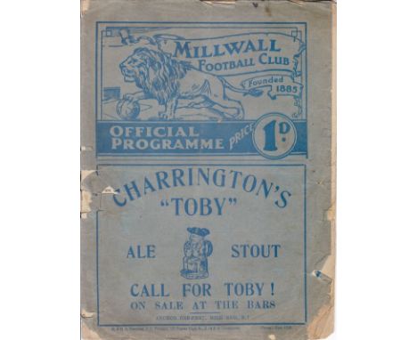 MILLWALL      Programme for the Public Trial match 21/8/1937, Blues v. Reds in slightly distressed condition with some paper 