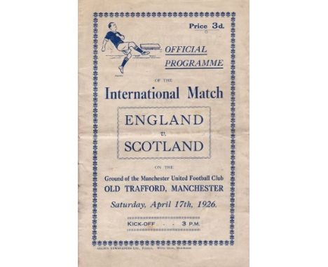 1926 ENGLAND - SCOTLAND - OLD TRAFFORD    Official programme, England v Scotland, 17/4/1926 at Old Trafford, Manchester. Fold