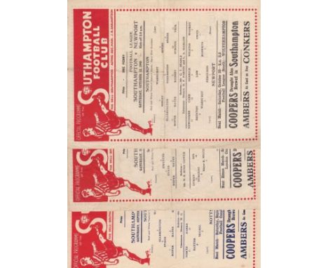 SOUTHAMPTON 45-46   Three Southampton home single sheet programmes, all 45-6, v Newport, Tottenham and Nottm Forest. Some cre