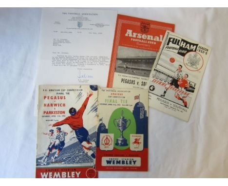 PEGASUS BIG MATCH   Four programmes plus a letter signed by FA Secretary Ted Croker. The programmes are 2 x Amateur Cup Final