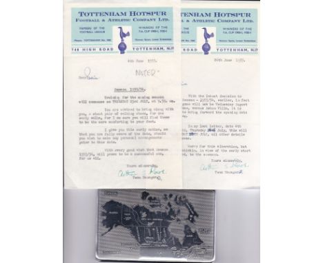 EDDIE BAILY - TOTTENHAM    Two Tottenham letter headed notes to Eddie Baily to advise of 1st day training for the 1953/54 sea