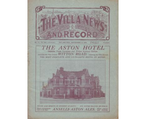 ASTON VILLA - LIVERPOOL 1928     Villa home programme v Liverpool, 1/9/1928, also covers Reserves v West Brom Res, 5/9/1928, 