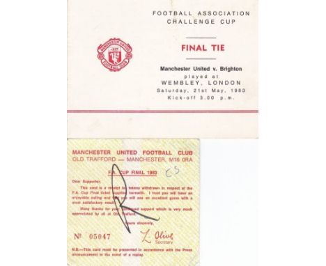 FA CUP FINAL 1983- MAN UTD   Official Staff Party (Manchester United) Itinerary for the trip to Wembley Stadium, 21/5/83 for 