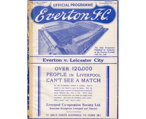 EVERTON-LEICESTER 1937   Everton home programme v Leicester, 27/12/1937, played on a Monday as the Boxing Day fixture, ex bou