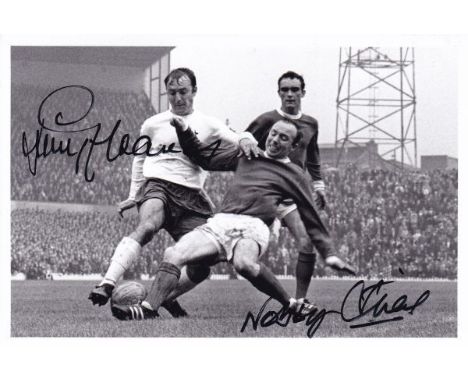 JIMMY GREAVES / NOBBY STILES AUTOGRAPHS      A black & white postcard of action in the Manchester United v. Tottenham Hotspur