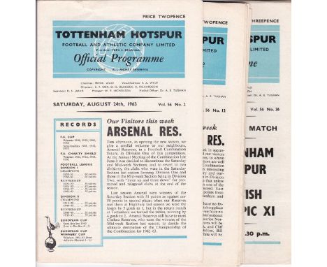 TOTTENHAM RESERVES 63-4   Twenty two Spurs home Reserves programmes including friendly v British Olympic XI and London Challe