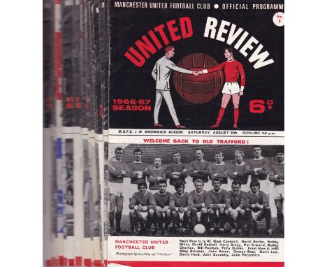 MAN UTD 66-67   Set of 24 programmes numbered 1-24 for 66-67 Championship season, 21 x home League games, CCTV of the game at