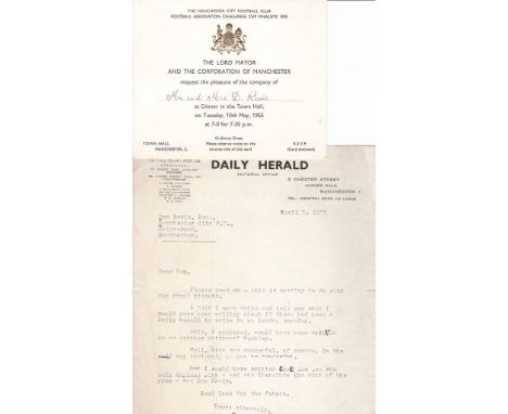 DON REVIE - MANCHESTER CITY     Five items: A letter from the Daily Herald to Don Revie before the 1955 FA Cup Final, an invi
