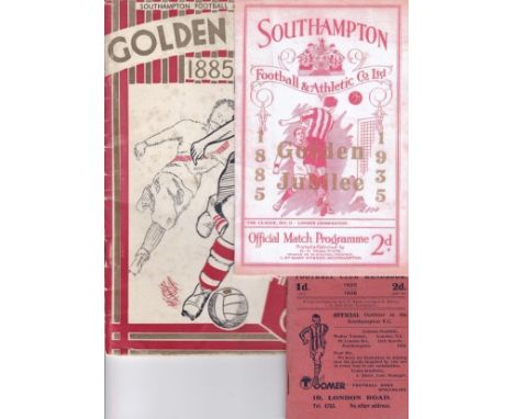 SOUTHAMPTON 1935-36   Three items, Southampton FC handbook 1935-36, Southampton Golden Jubilee handbook 1885-1935 and a repri