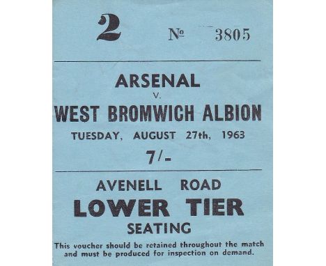 ARSENAL TICKET    Arsenal v West Bromwich 27th Aug 1963.    Good