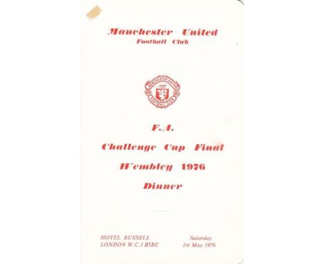 FA CUP FINAL 1976- MANCHESTER UNITED   Official menu for the Dinner held by United after the game , 1/5/76 at Hotel Russell, 