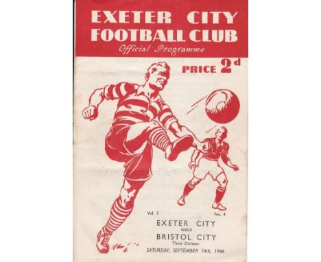 EXETER- BRISTOL CITY 46   Exeter home programme v Bristol City, 14/9/46, team changes.  Generally good