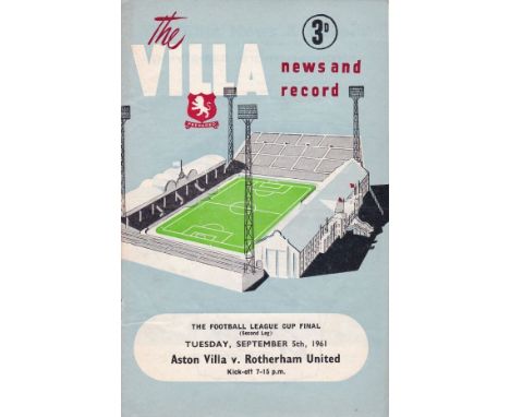 LEAGUE CUP FINAL 60-61   Aston Villa home programme for the first season Football League Cup Final v Rotherham, 5/9/61. The t