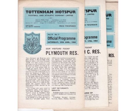 TOTTENHAM RESERVES 64-5   Twenty two Spurs home Reserves style programmes, no duplication, includes postponed v QPR (SJFC). S
