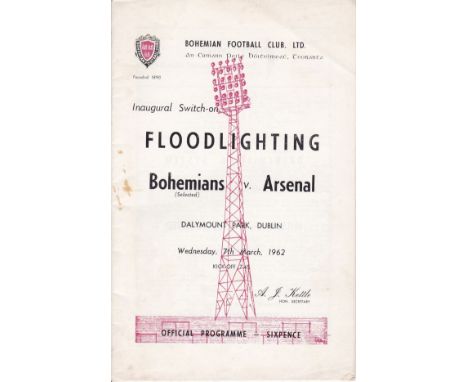 ARSENAL     Away Friendly at Bohemians, 7/3/62 Opening of Lights, very slight marks. Good