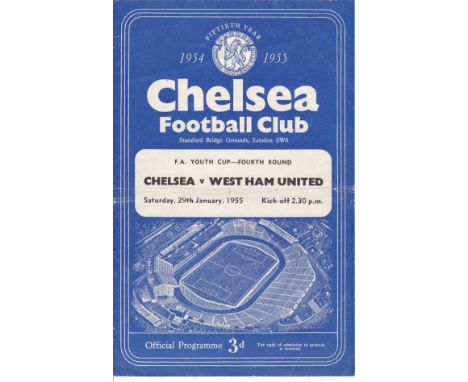 CHELSEA / WEST HAM UNITED       Programme for the Youth Cup match at Chelsea 29/1/1955, horizontal fold.  Generally good