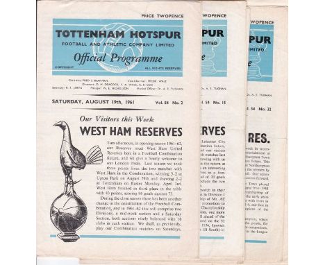TOTTENHAM RESERVES 61-2  Set of 20 Spurs Reserves home programmes, 61-2 , includes v Bexley and Welling Youth. Some folds etc