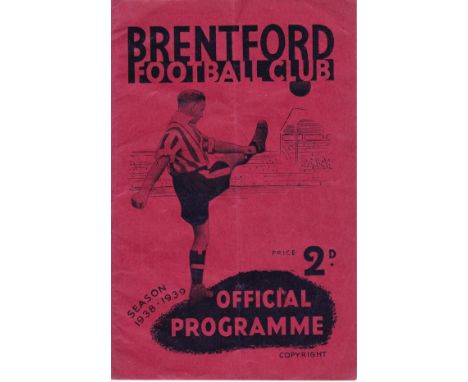 BRENTFORD/CHELSEA     Programme Brentford v Chelsea 22nd October 1938. Light vertical fold.     Generally good