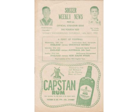 AUSTRALIA - ENGLAND 1951     Official Soccer weekly news programme for fourth test, Australia v England in Sydney, 14/7/51. S