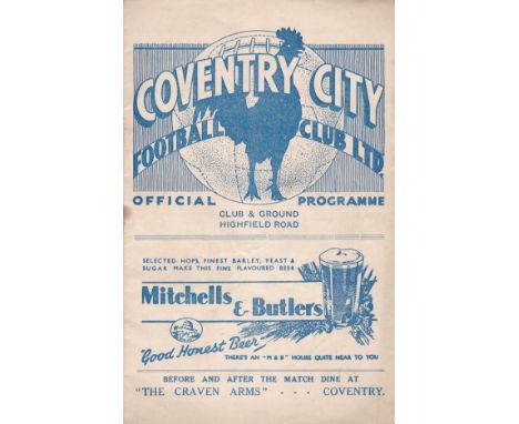 COVENTRY - SHEF WED  1939   Coventry home programme v Shef Wed, 25/2/1939, slight fold, minor staple rusting.  Generally good