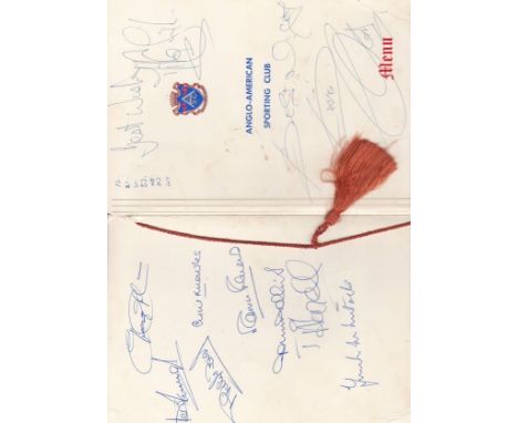 SPORTING / MUSIC AUTOGRAPHS      Two Anglo-American Sporting Club menus in honour of Bobby Charlton 23/10/1972 at the London 
