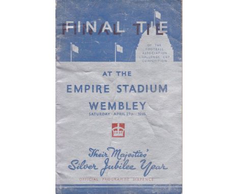 1935 CUP FINAL     Official programme, Sheffield Wednesday v West Brom, slight creasing to special Silver Jubilee cover but m
