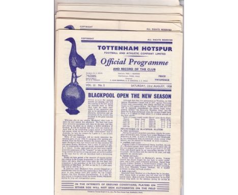 TOTTENHAM 58-59   Set of 21 home League programmes  58/9, + 3 x Cup + 3 x friendlies v Hibernian, Bela Vista and Bucharest.  
