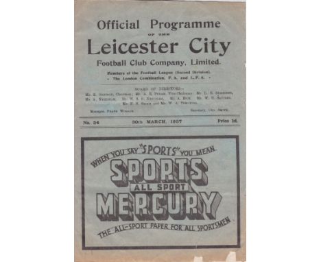 LEICESTER - SHEFFIELD UNITED 1937   Leicester home programme v Sheffield United, 30/3/1937. A shock for Leicester as they wer