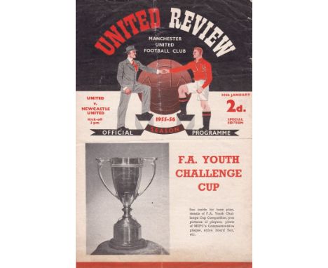 MAN UTD     Home 4 page programme for the Youth Cup match v Newcastle United 28/1/1956, folded in four and slightly worn.    