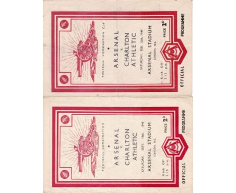 ARSENAL RES - CHARLTON RES 48-49     Two Arsenal home reserves programmes v Charlton reserves, both 48/49 Combination and Com
