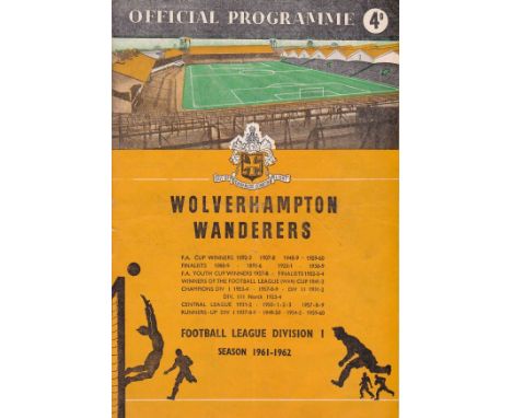 SPURS AUTOGRAPHS     Programme, Wolves v Spurs, 3/2/62, signed on team page by 9 Spurs players including Blanchflower, Greave