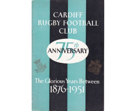 CARD(IFF - BRITISH LIONS 1951   Programme to celebrate the 75th anniversary of Cardiff Rugby covering their game v The Lions 