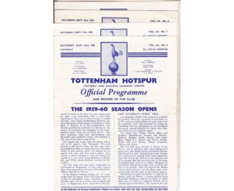 TOTTENHAM 59-60  Eleven home four page Reserves programmes, 59-60, all have scores, scorers, changes, h-t scores and fixture 