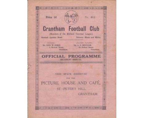 GRANTHAM - RUFFOLD COLLIERY 1934   Grantham home programme v Ruffold Colliery, 15/9/1934, FA Cup, Preliminary Round. Grantham
