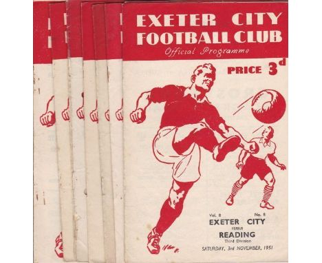 EXETER CITY 51-2   Eight Exeter City home programmes, 51-2 v Reading, Southend, Millwall, Torquay, Leyton Orient, Bristol Rov